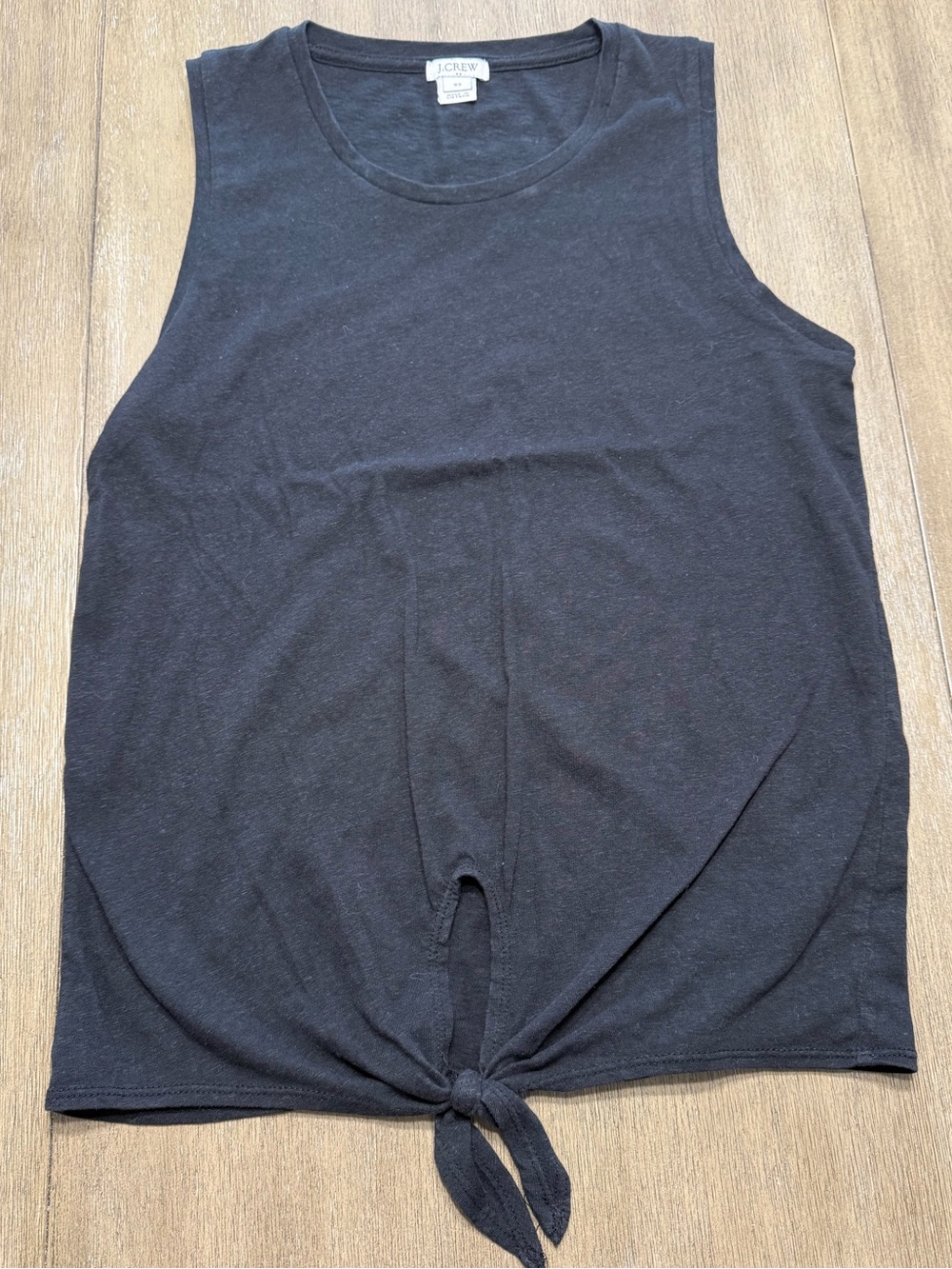 J. Crew Black Cotton Crewneck Tank Top with Cute Tie